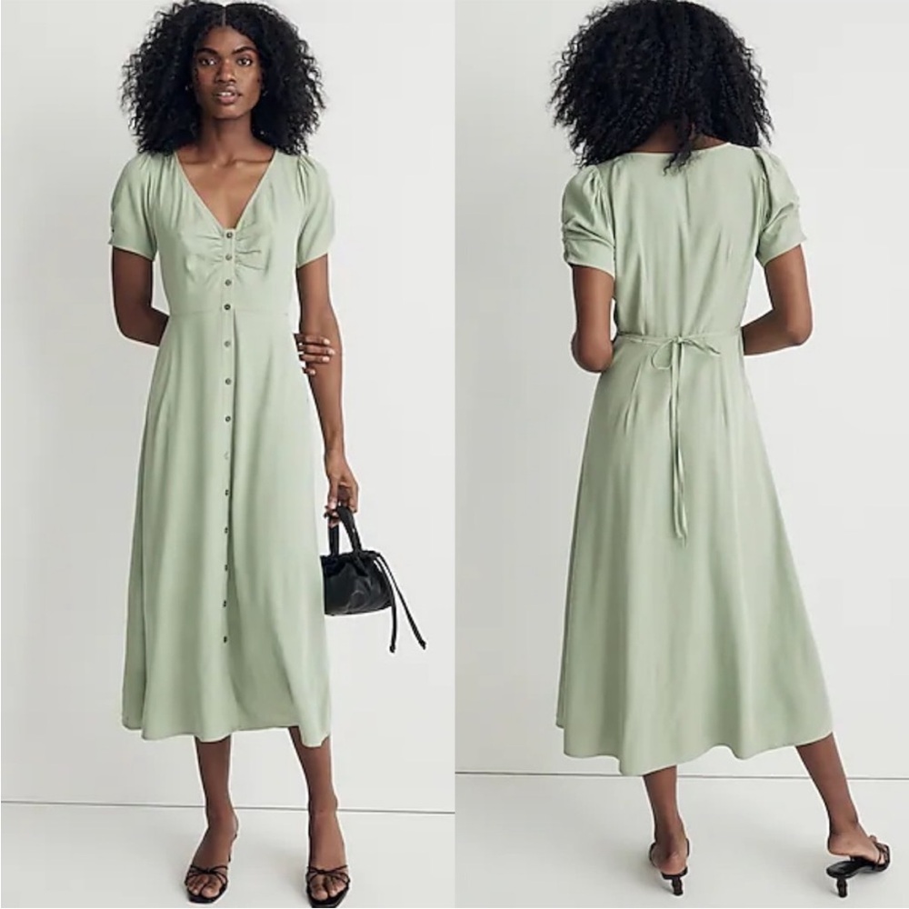 Madewell Leedra Button Front Midi Dress Gatehouse Green Size 6‎